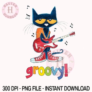 The Pete Cat Groovy Png, Children's Books Png, Teacher Life Png, Book Lover Png, Kindergarten Png, Teacher Shirt Png, Cartoon Characters Png