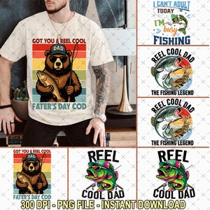 7 Retro Reel Cool Dad Png, Wishin&#39; I Was Fishin&#39; Png Fishing Dad Shirt Design Png, Bass Fishing Png, Fathers Day Gift, Dad Birthday Gift Png