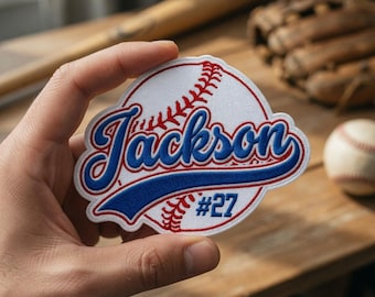 Embroidered Custom Baseball Name & Number Patch Iron On / Sew On (3-9 Inches)
