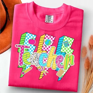 Lightning Bolt Teacher Png, Back To School Png, Neon Teacher Shirt Png,Retro Teacher Png, Checkered Teacher Png, Teacher Png, Back To School