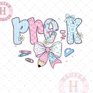 Coquette Bow Pencil Pre-K Teacher Png, Back To School Preppy png, Grandmillenial Coquette Pencil bow Teachers png, First day of school png