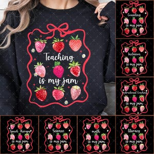 16+ Teaching Is My Jam Strawberry Coquette Back To School Bundle Png, Everyday Png, Preppy Teacher Design,Coquette Teacher Png School Bundle
