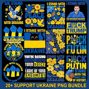 Paquete de más de 20 PNG de Ucrania, apoyo a Ucrania PNG, que se joda Putin Png, que se joda Trump Png, camiseta de partidario de Ucrania Png, no estoy aquí para jugar a las cartas Png