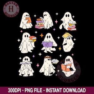 Ghost Books Halloween PNG, Cute Ghost Book Nerd, Ghost Halloween PNG, Reading Halloween, Teacher Png, Librarian Sublimation, Spooky Season