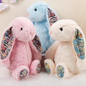 Personalized Bunny Rabbit,Monogrammed Bunny,New Baby Gift,Baby Shower Gift,Stuffed Animal,Plush Bunny Toy,Easter Gift for Kids Girls Boys