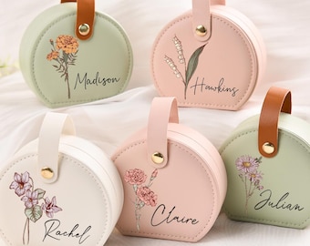 Joyero de viaje personalizado, caja para guardar pendientes, anillos y collares, estuche de cuero para joyas, caja de regalo para dama de honor (para hermana o amiga).