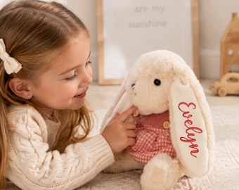 Custom Embroidered Rabbit, Soft Stuffed Plush Rabbit, Name Bunny, New Baby Gift, Easter Bunny