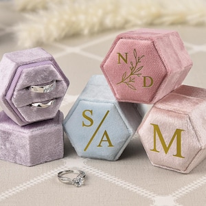 Custom Engagement Ring Box, Double Slot Velvet Ring Box, Personalized Wedding Ring Box, Proposal Ring Bearer, Anniversary Gifts for Her