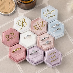 Wedding Ring Box, Double Slots Personalized Velvet Ring Box, Engagement Ring Box, Proposal Ring Box, Engagement Gift, Anniversary Gifts