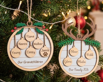 Personalized Family Christmas Ornament, 2026 Wooden Tree Ornament, Engraved Holiday Decor Gift
