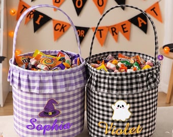 Custom Name Halloween Candy Basket, Personalized Toddler Trick or Treat Bucket, Ruffle Baby Gift Basket, Soft Candy Basket for Kids