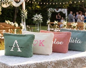 Personalized Embroidered Toiletry Bag,Corduroy Makeup Bag,Custom Name Travel Pouch,Bachelorette gift,Bridesmaid Gift