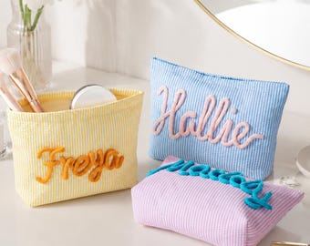 Personalized Embroidered Makeup Bag, Embroidered Name Cosmetic Pouch,Travel Toiletry Bag, Gift for Her, Bridesmaid Bachelorette Gift