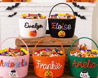 Personalized Halloween Treat Basket,Cotton Trick or Treat Bag,Kids Candy Basket,Halloween Gift, Fall Decor