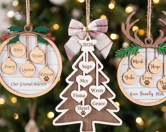 Family Christmas Ornament 2026, Custom Wooden Family Christmas Ornament Name Ornament, Personalized Holiday Decor Gift