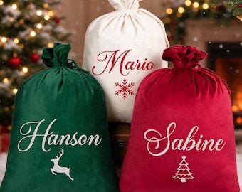 Custom Name Christmas Sack, Large Santa Sack Bag, Personalized Christmas Gift Bag, Velvet Bag For Christmas Presents, Holiday Gift Bag