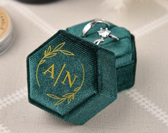 Personalized Hexagon Velvet Ring Box: Double Slot Wedding Engagement Box