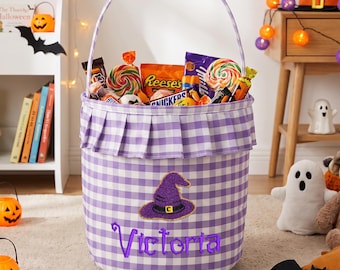 Personalized Halloween Candy Bucket, Custom Trick or Treat Basket, Halloween Storage Basket Gift, Treat Basket for Children