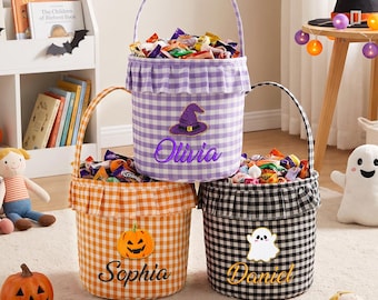 Personalized Halloween Treat Basket, Trick or Treat Bag, Halloween Candy Basket, Custom Name Candy Bucket, Halloween Gift for Kids