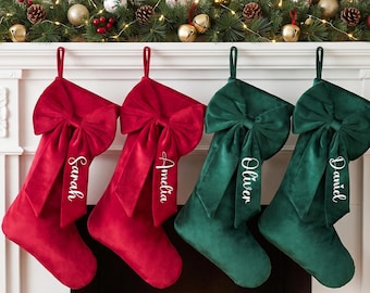 Personalized 2026 Stocking with Name, Embroidered Monogram Stockings,Bow Xmas Christmas Stocking, Christmas Gift, Holiday Gift
