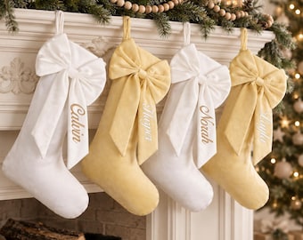 Personalized Bow Christmas Stocking, Velvet Name Stocking, 2026 Family Holiday Decor, Holiday Gift Idea, Christmas Gift