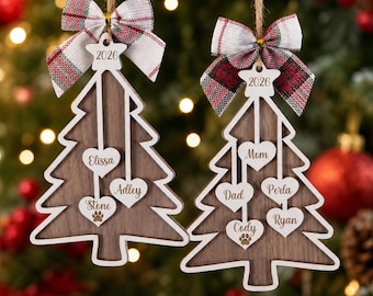 Custom Family Christmas Ornament, Personalized Name Paw Print Ornament, Wooden Engraved Pet Keepsake, Gift for Pet Lover 2026