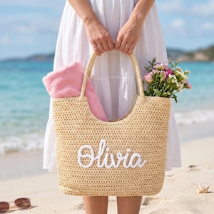 Personalized Crochet Beach Bag, Bachelorette Pool Bag, Monogrammed Travel Beach Bag, Bachelorette Party Favor, Summer Vacation