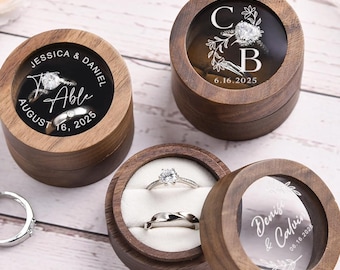 Personalized Walnut Ring Box: Engraved Wedding Proposal, Double Slot
