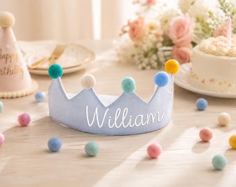 Colorful Embroidered Name Baby Birthday Crown, Custom Name Crown, Custom Party Hat, Personalized Gift, Personalized Keepsake for Kids