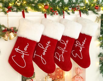 Personalized Plush Velvet Christmas Stocking: Red Holiday Decor