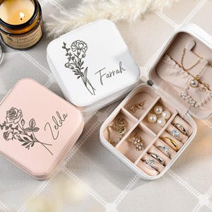 Personalized Leather Jewelry Box: Birth Flower Travel Case