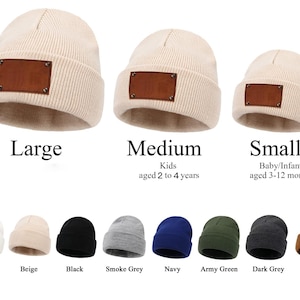 Personalized Knit Baby Beanie: Custom Name Leather Patch Winter Hat image 6