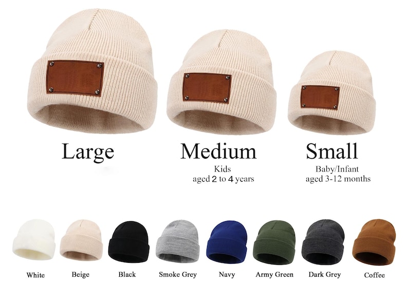 Personalized Knit Baby Beanie: Custom Name Leather Patch Winter Hat image 6