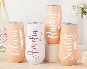 Personalized Bridesmaid Champagne Tumbler: Stainless Steel Wedding Keepsake