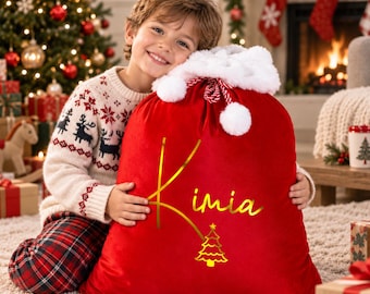 Personalized Large Santa Sack, Velvet Christmas Bag with Name, Holiday Gift Bag, Christmas Gift Bag