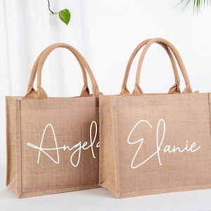 Personalized Burlap Tote Bag: Bridesmaid Beach Bag, Bridal Party Gift