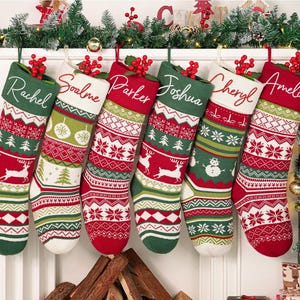 Medias navideñas bordadas personalizadas: decoración navideña familiar tejida a medida