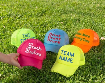 Custom PUFF Print Trucker Hat, Personalized Unisex Baseball Caps, Girls Trip Hats, Beach Hat, Gift for Families