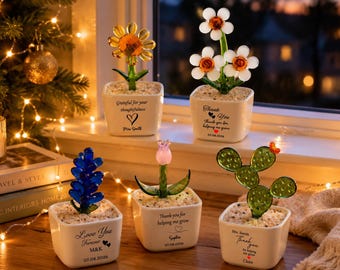 Personalized Glass Tulip Pot, Glass Plant Pot, Mini Glass Cactus, Coworker Gift Thank You, End Of School Term Gift