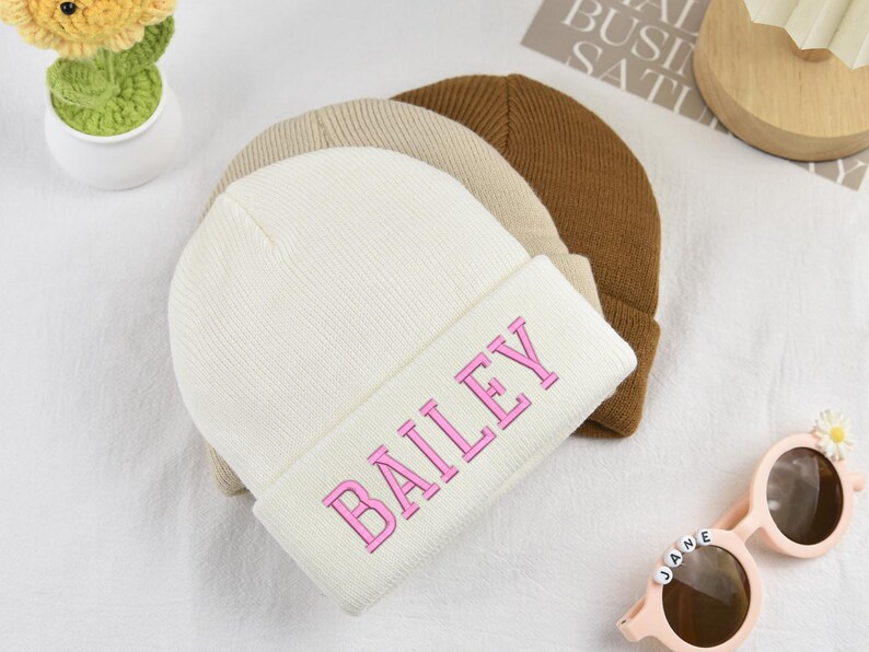 Embroidered Name Newborn Baby Beanie, Personalized Soft Knit Baby Hat