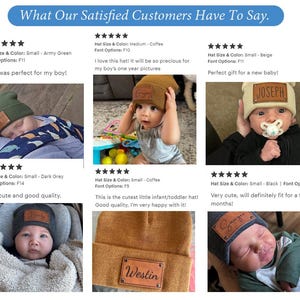 Personalized Knit Baby Beanie: Custom Name Leather Patch Winter Hat image 4