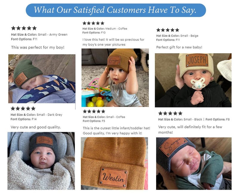 Personalized Knit Baby Beanie: Custom Name Leather Patch Winter Hat image 4