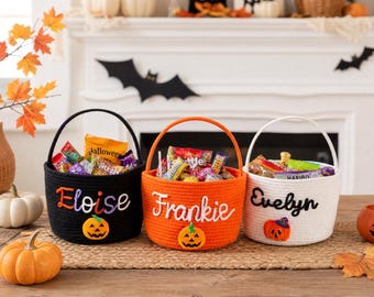 Personalized Halloween Candy Basket, Custom Name Trick or Treat Basket,Halloween Gift,Baby Name Gifts