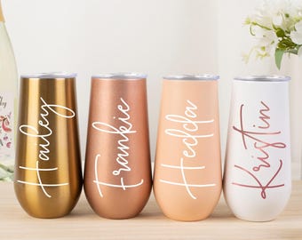 Personalized Bridesmaid Champagne Tumbler: Custom Bachelorette Party Gift