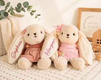 Personalized Bunny Plush Toy, Embroidered Name Rabbit, First birthday gift, Baby Shower Gift, Daycare Lovey
