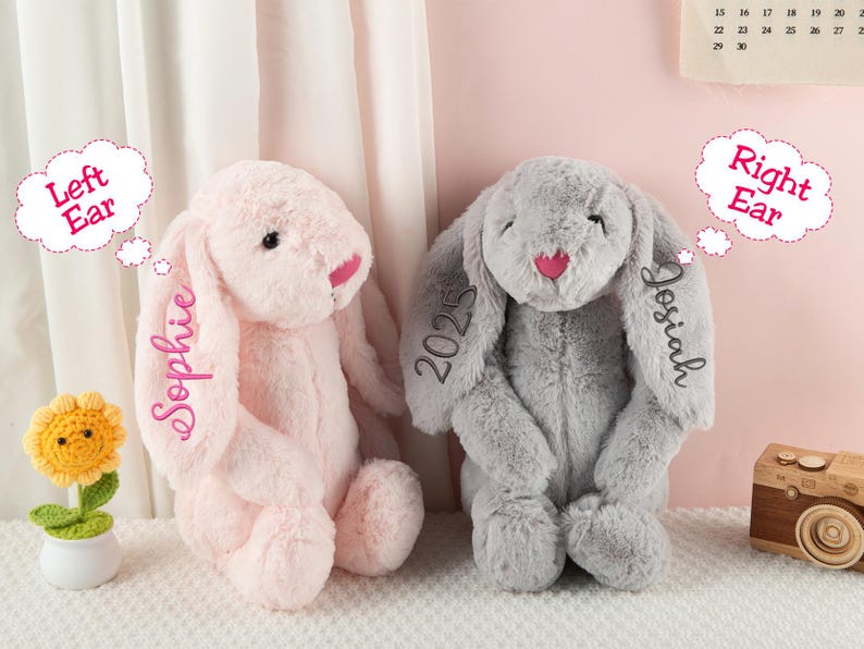 Personalized Embroidered Plush Bunny Toy, Custom Newborn Gift, Baby ...