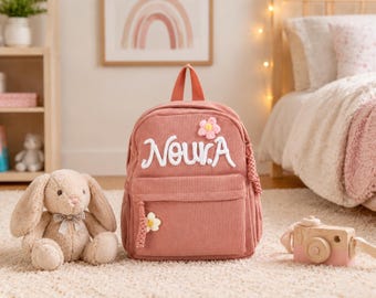 Custom Toddler Backpack, Personalized Name Kids School Bag ,Applique Detail, Corduroy Backpack