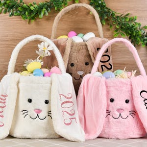 Personalized Plush Easter Basket,Easter Bucket,Kids Bunny Basket with Name,Custom Easter Bag, Easter Gift for Kid Girls Boys,Easter Egg Hunt