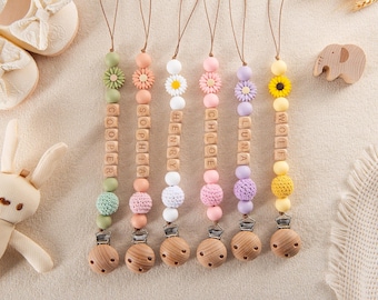 Attache-suce au crochet personnalisé, attache-tétine pour bébé, porte-sucette, attache-sucette, cadeau de baby shower pour nouveau-né, cadeau pour bébé