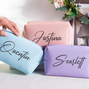 Personalized Leather Cosmetic Bag, Gift for Her, Bridesmaid Gift, Wedding Party Gift, Wedding Gifts, Bridal Shower Gifts, Bridal Party Gifts